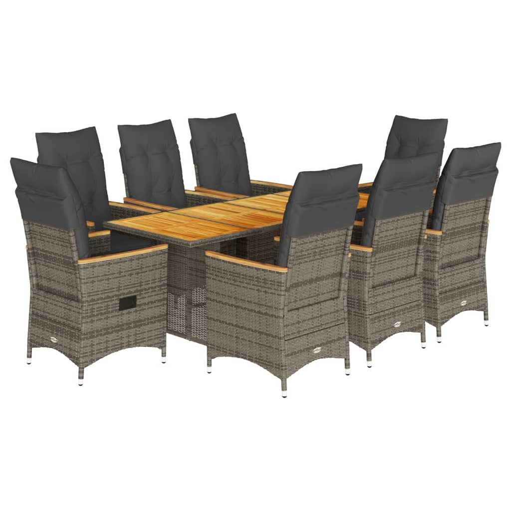 Garden Dining Set Grey PE Rattan 8-seater Adjustable Armrests
