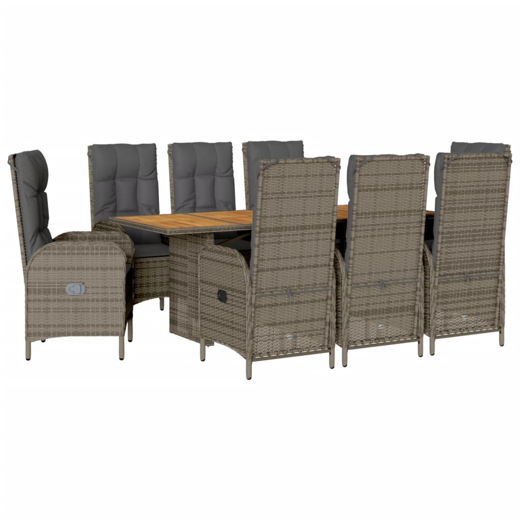 Garden Dining Set Grey PE rattan 9-piece set Adjustable Armrests