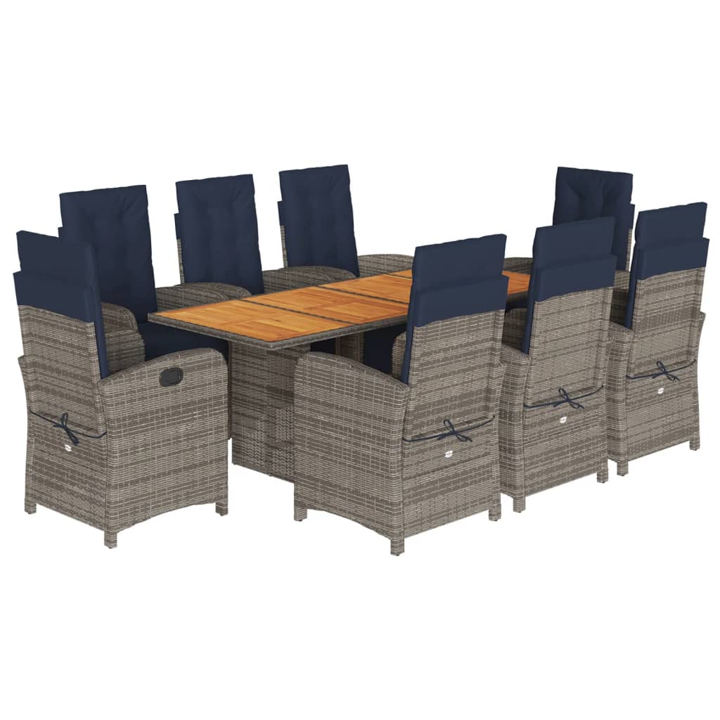 Garden Dining Set Grey PE Rattan Large, 8-seater