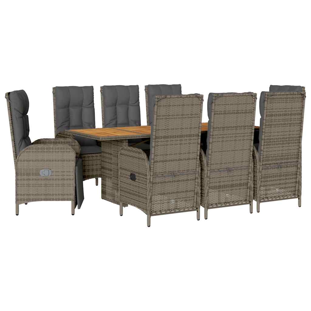 Garden Dining Set Grey PE Rattan Large Adjustable Armrests