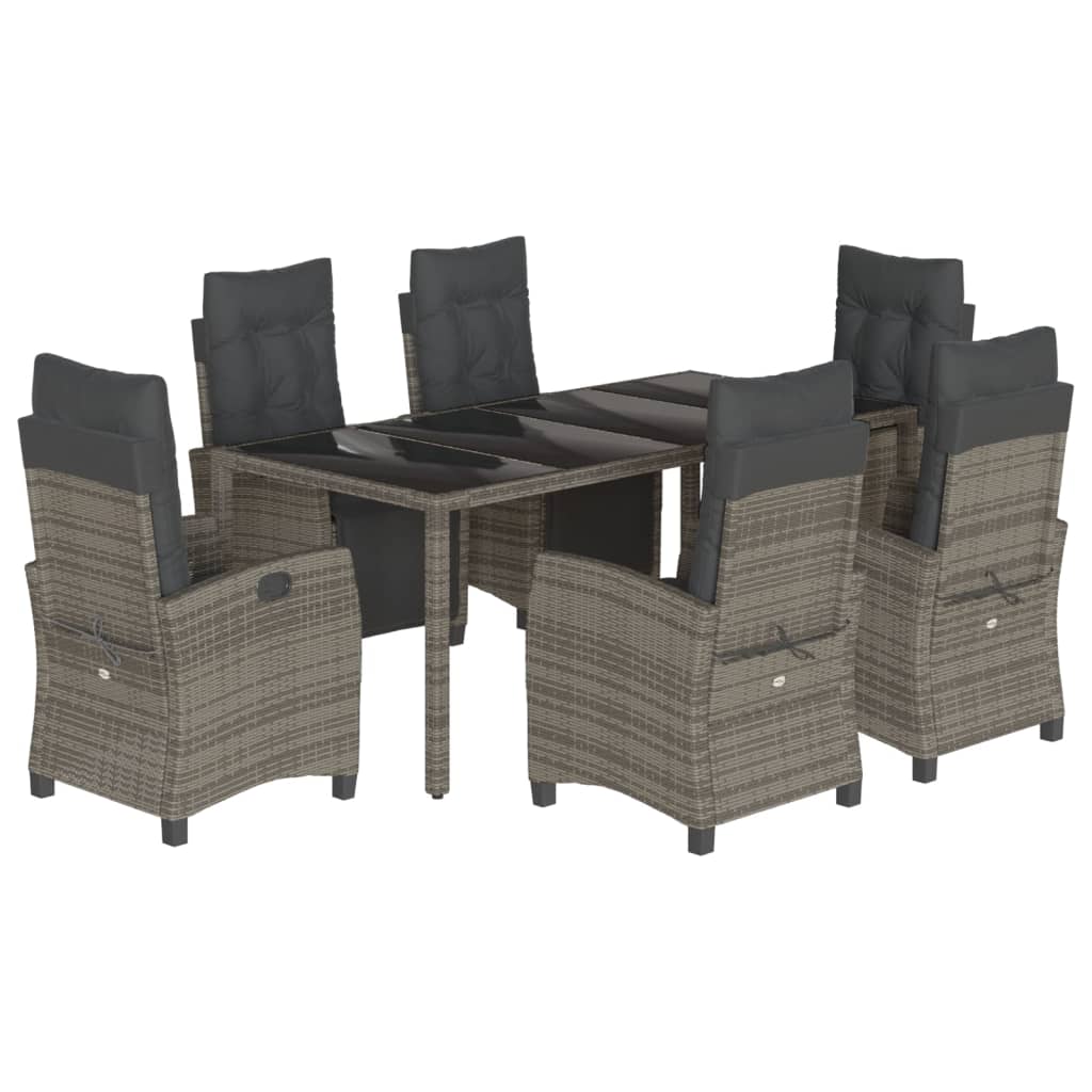 Garden Dining Set Grey PE rattan Large Adjustable Footrests