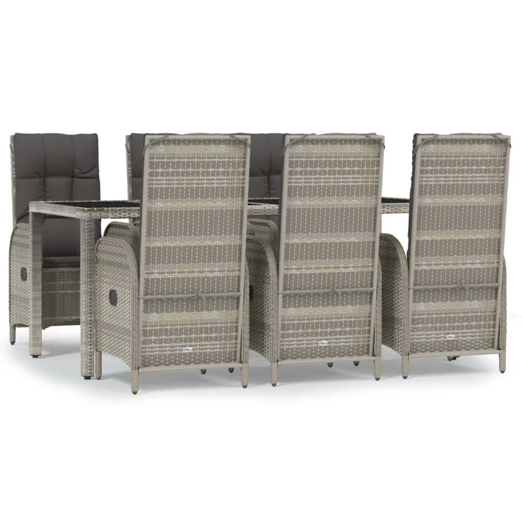 Garden Dining Set Grey PE Rattan Large Multi-Position Backrest