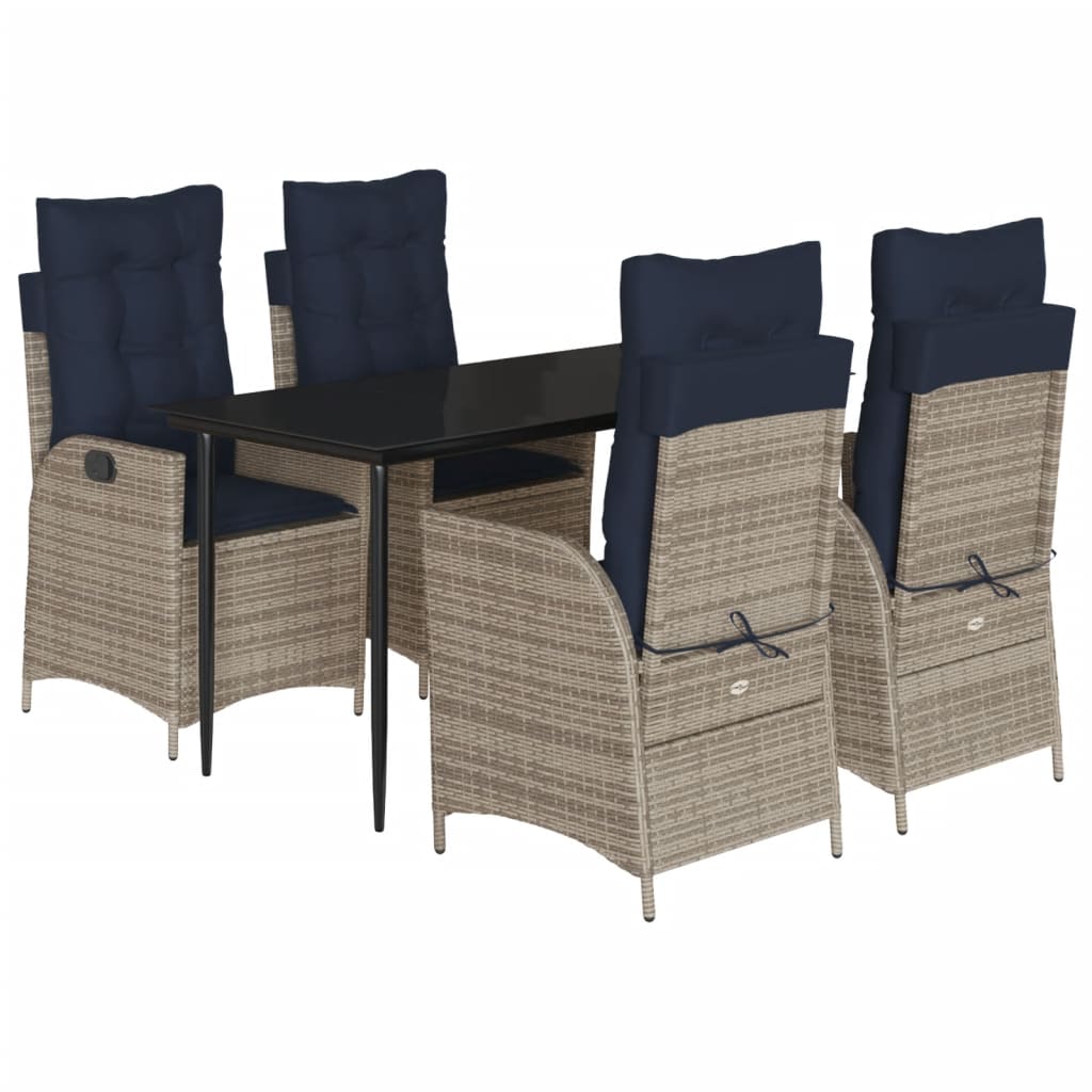Garden Dining Set Grey PE Rattan Medium Adjustable Armrests