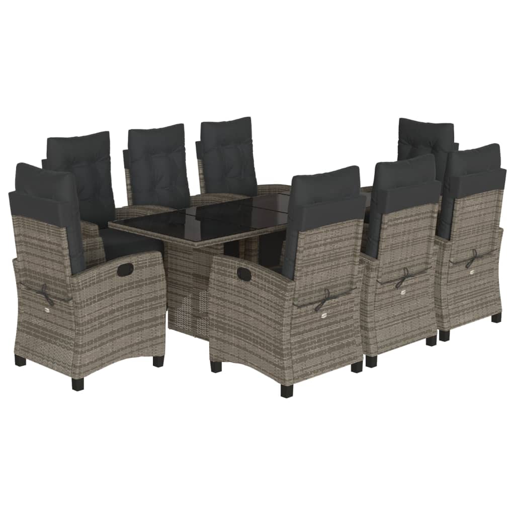 Garden Dining Set Grey PE Rattan Medium Multi-Position Backrest