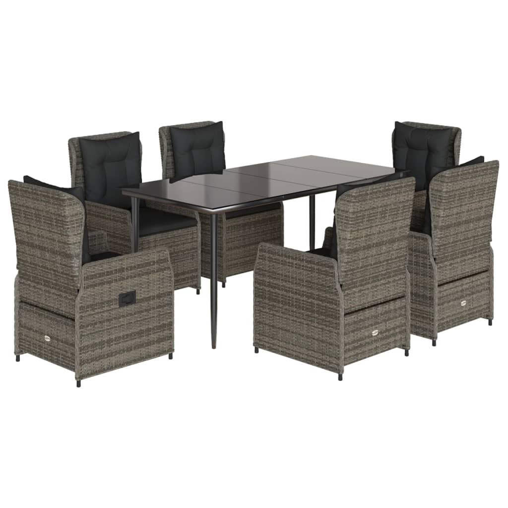 Garden Dining Set Grey PE Rattan One Size Adjustable Armrests