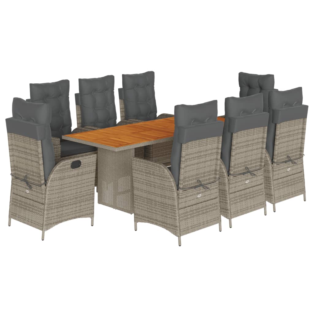 Garden Dining Set Grey PE rattan, powder-coated steel, acacia wood
