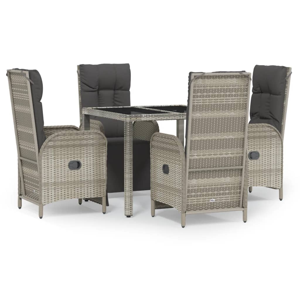 Garden Dining Set Grey PE rattan, powder-coated steel, tempered glass