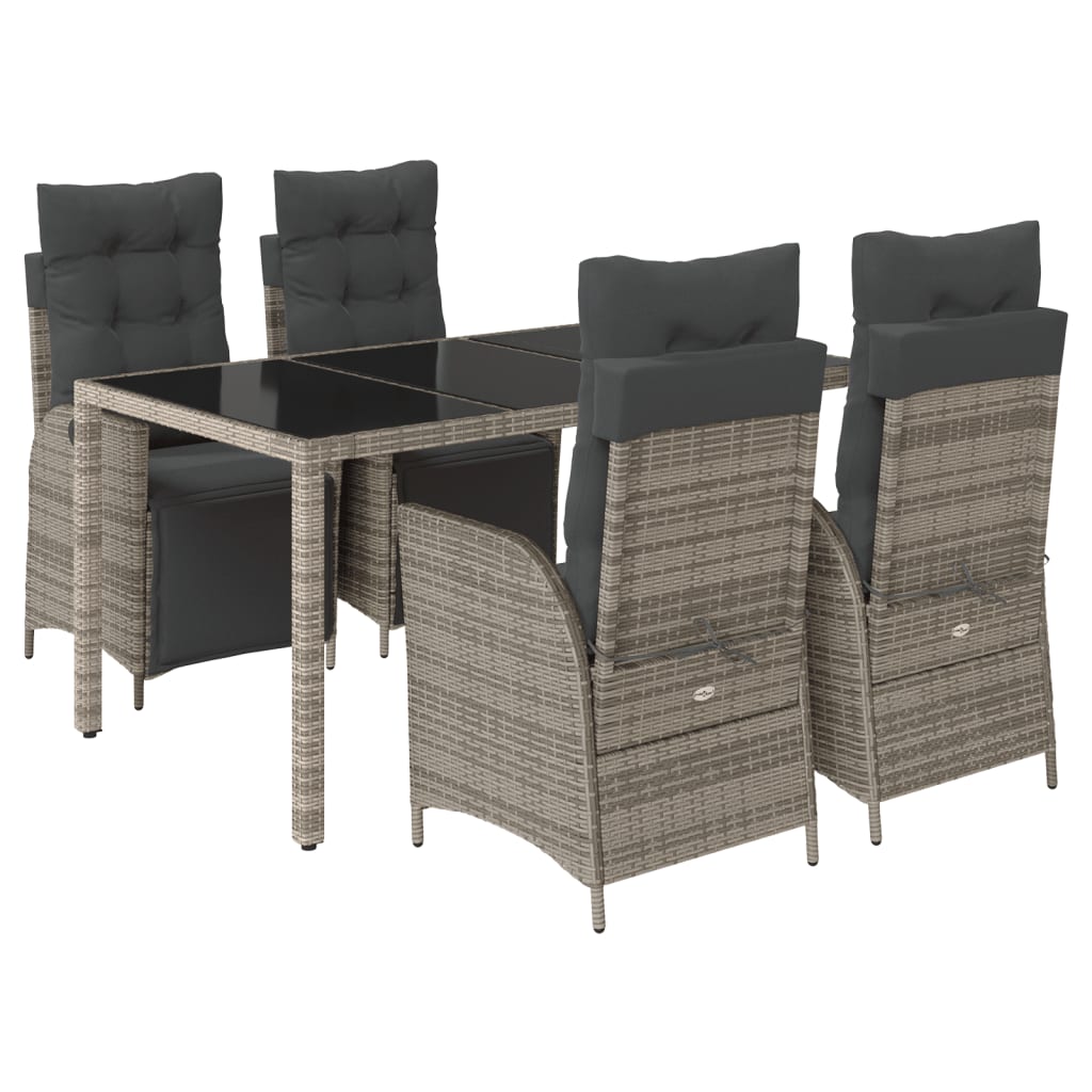 Garden Dining Set Grey PE Rattan, Powder-Coated Steel, Tempered Glass