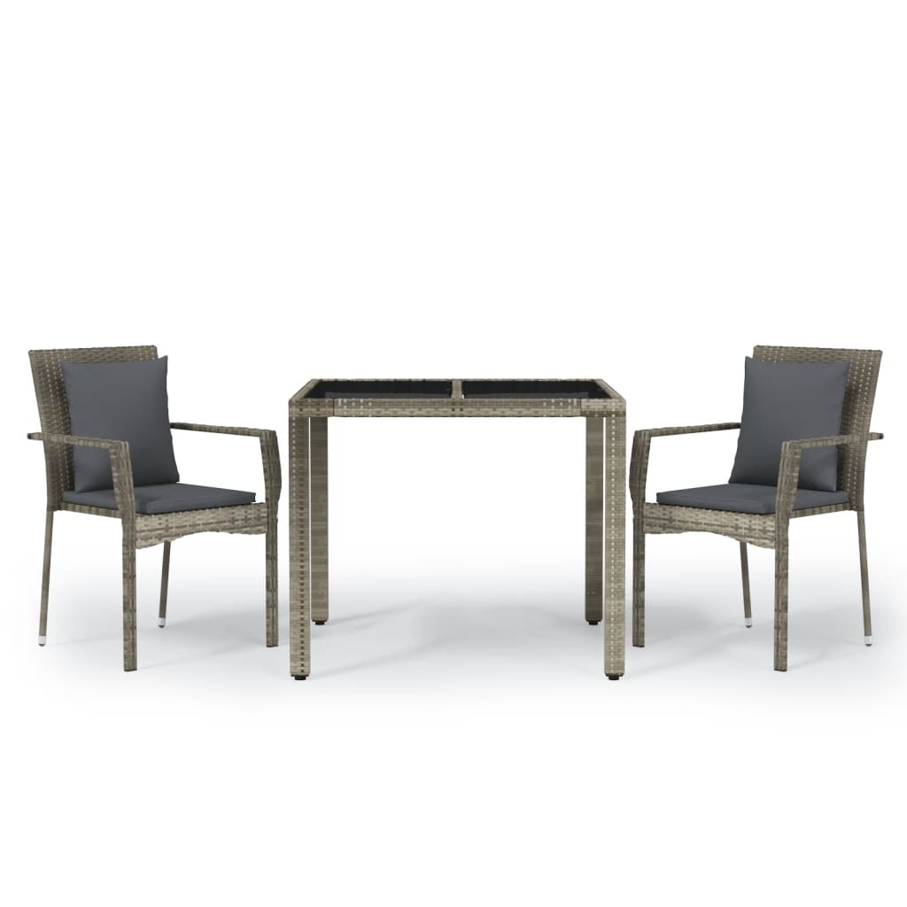 Garden Dining Set Grey PE rattan, powder-coated steel, tempered glass