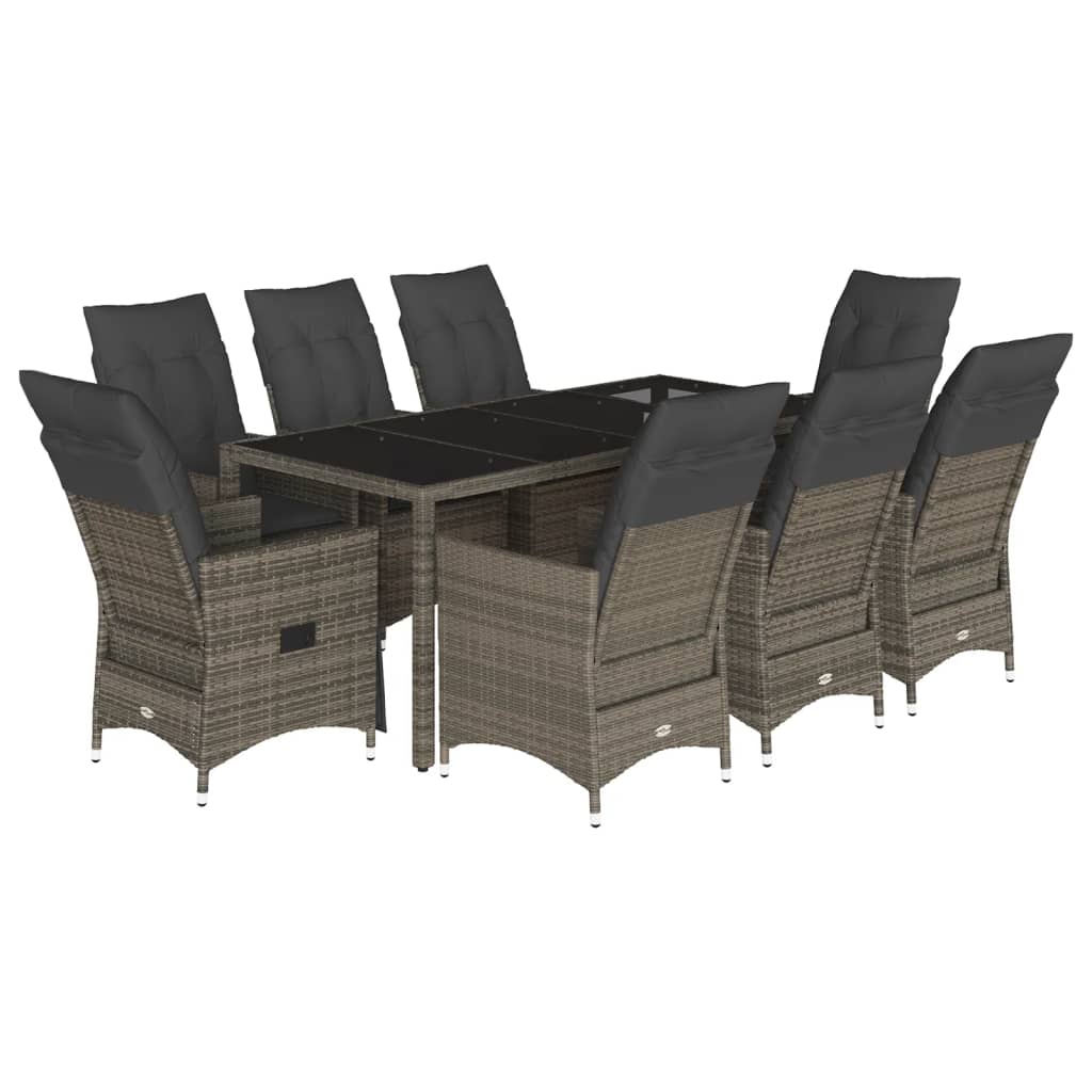 Garden Dining Set Grey PE rattan, powder-coated steel, tempered glass