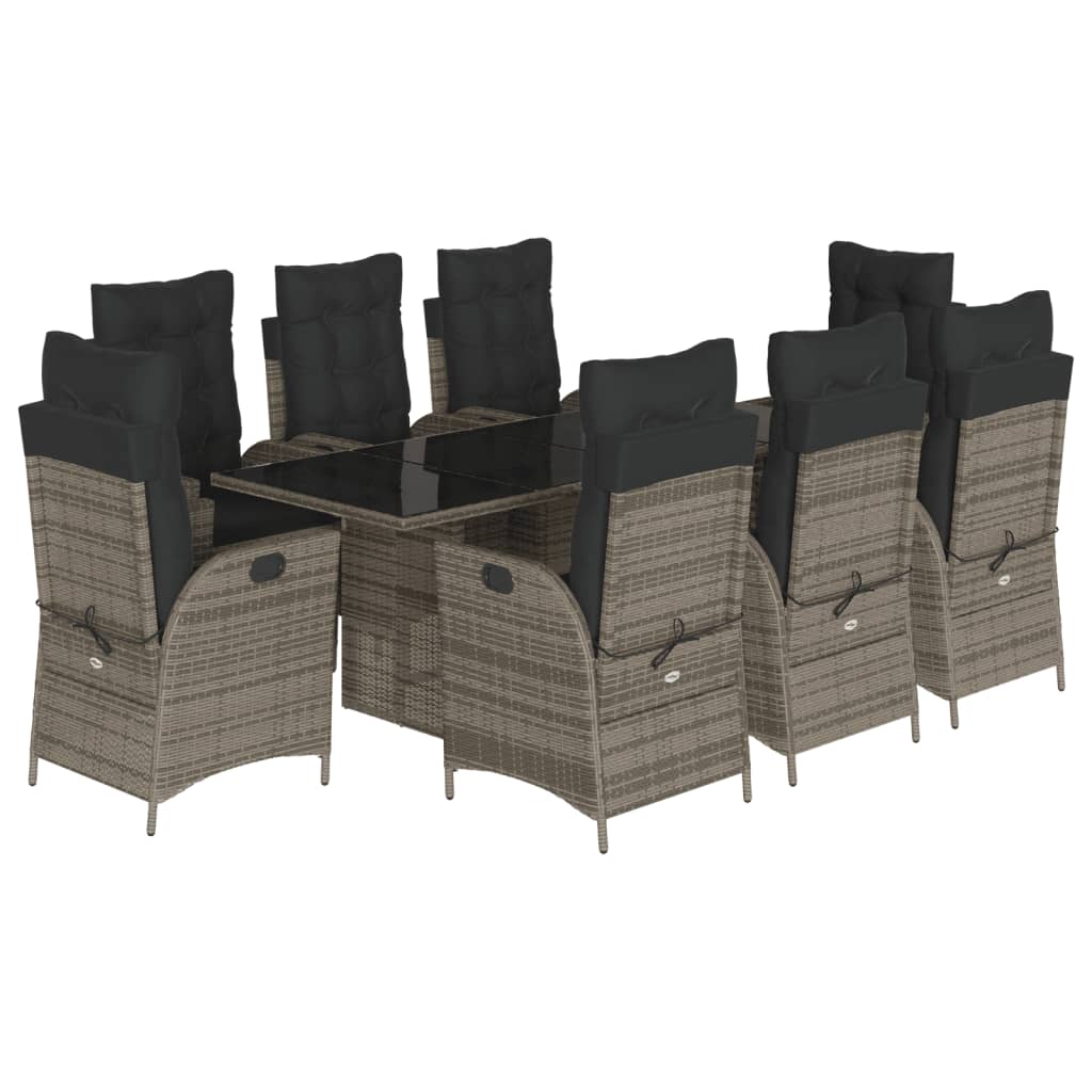 Garden Dining Set Grey PE rattan, powder-coated steel, tempered glass