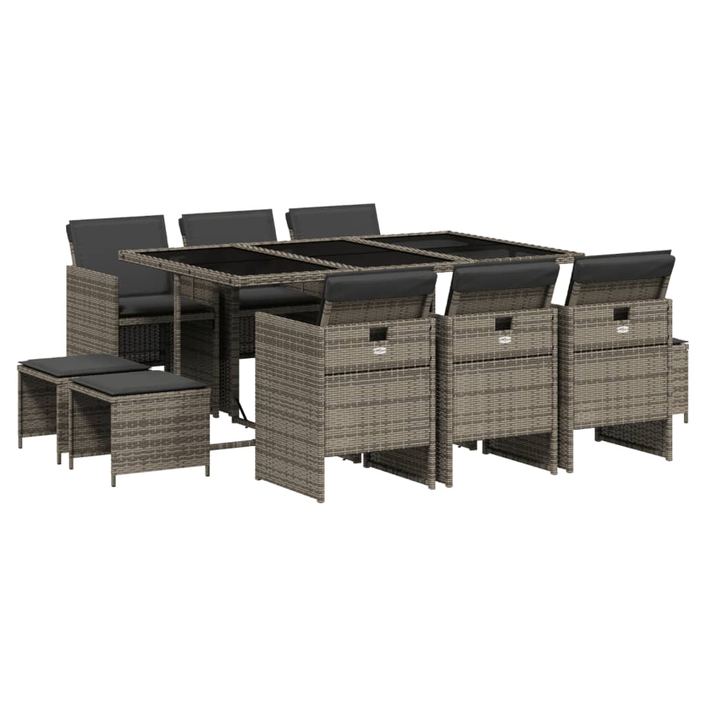 Garden Dining Set Grey PE rattan, powder-coated steel, tempered glass