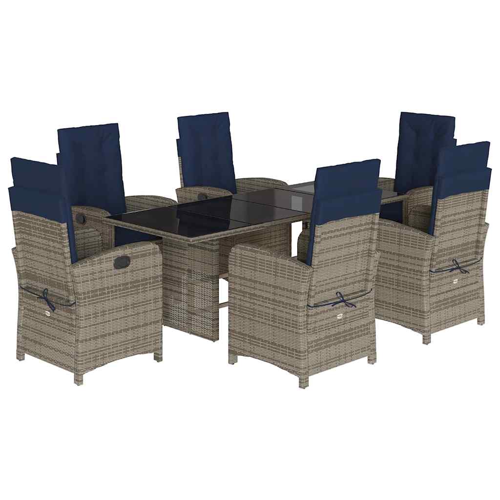 Garden Dining Set Grey PE rattan, powder-coated steel, tempered glass