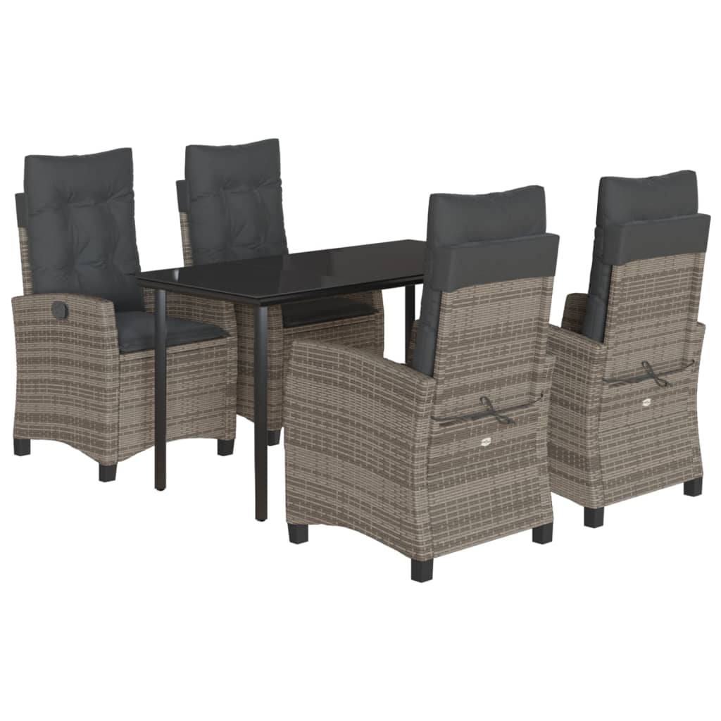 Garden Dining Set Grey PE Rattan Standard Adjustable Armrests