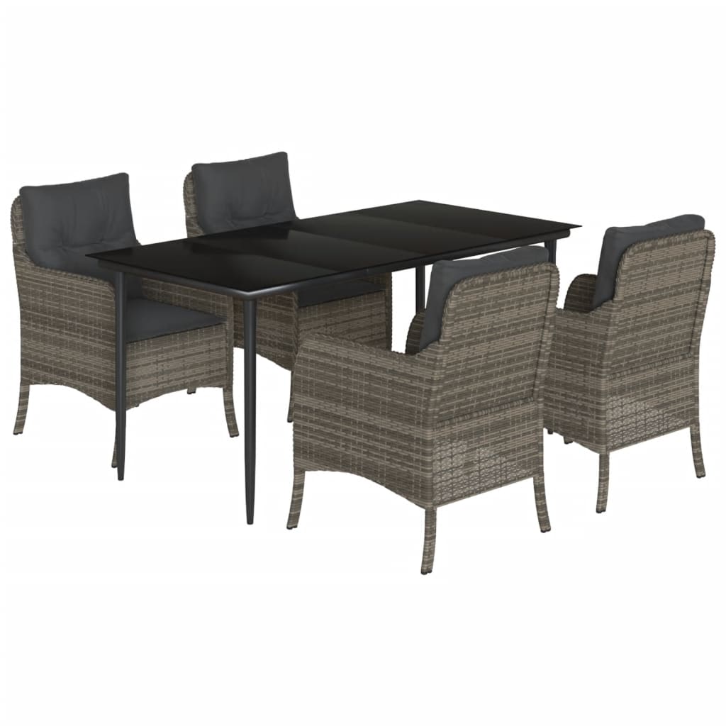 Garden Dining Set Grey PE rattan, Steel, Tempered Glass 4-seater