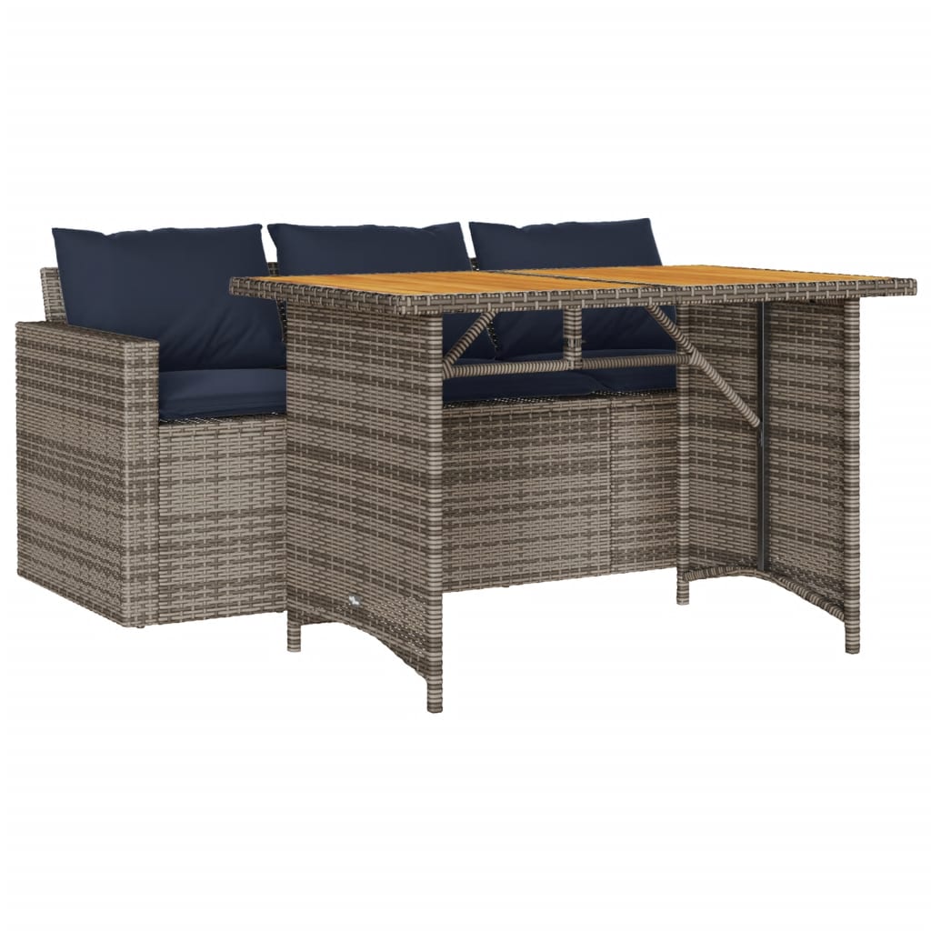 Garden Dining Set Grey Poly Rattan 3-seater