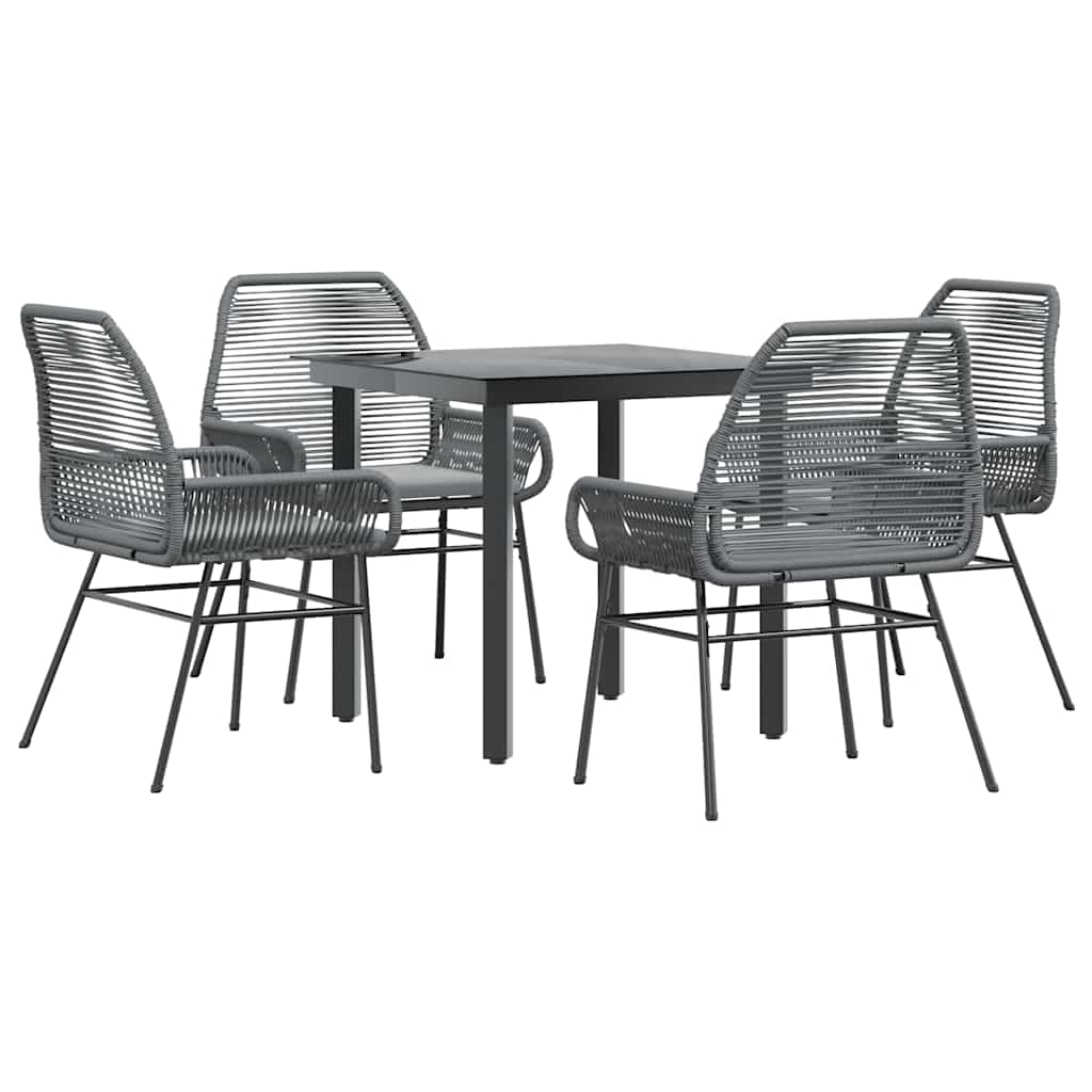 Garden Dining Set Grey Poly Rattan 4-seater Removable Covers