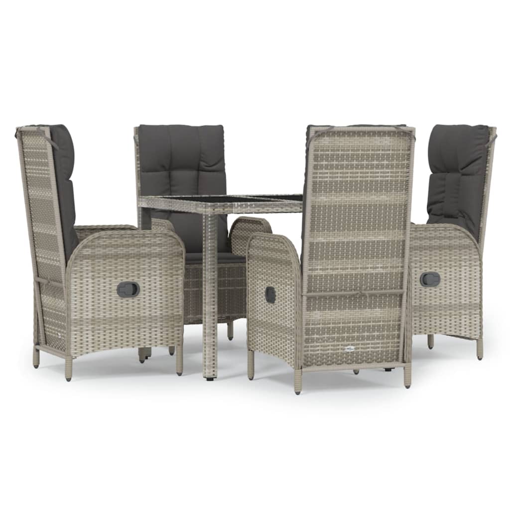 Garden Dining Set Grey Poly Rattan 5 Piece Adjustable Armrests