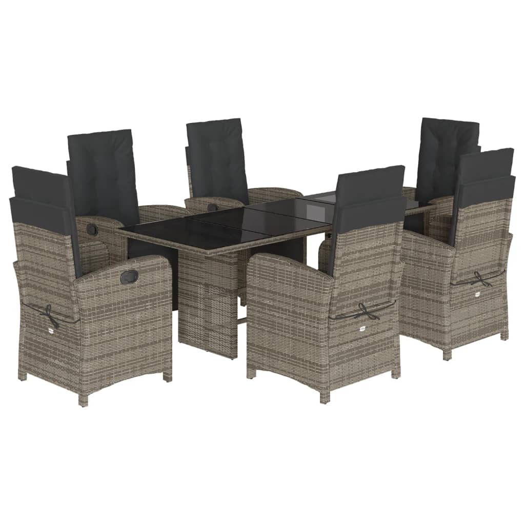 Garden Dining Set Grey Poly Rattan 7 Piece Adjustable Footrests