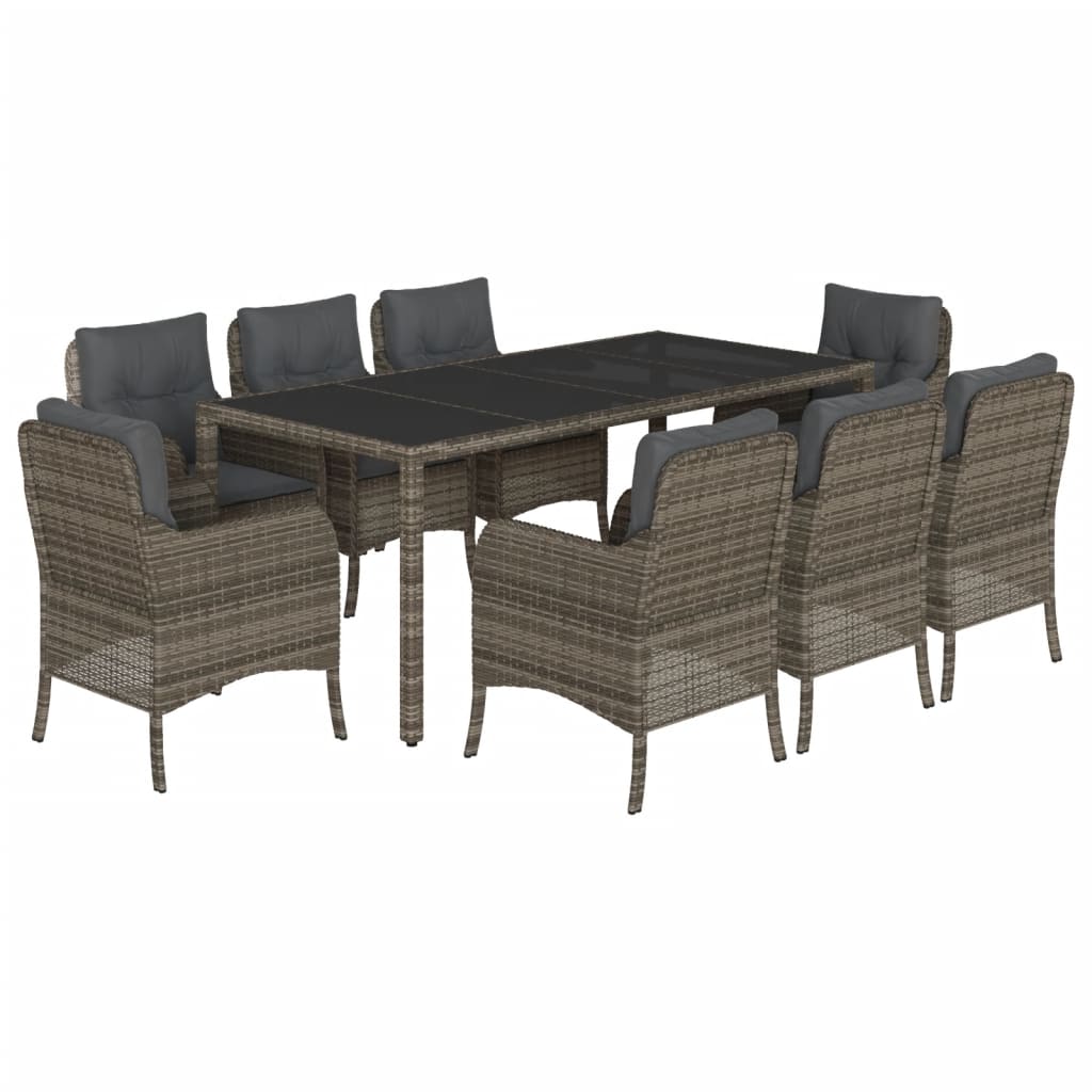Garden Dining Set Grey Poly Rattan 9 Piece UV-resistant materials