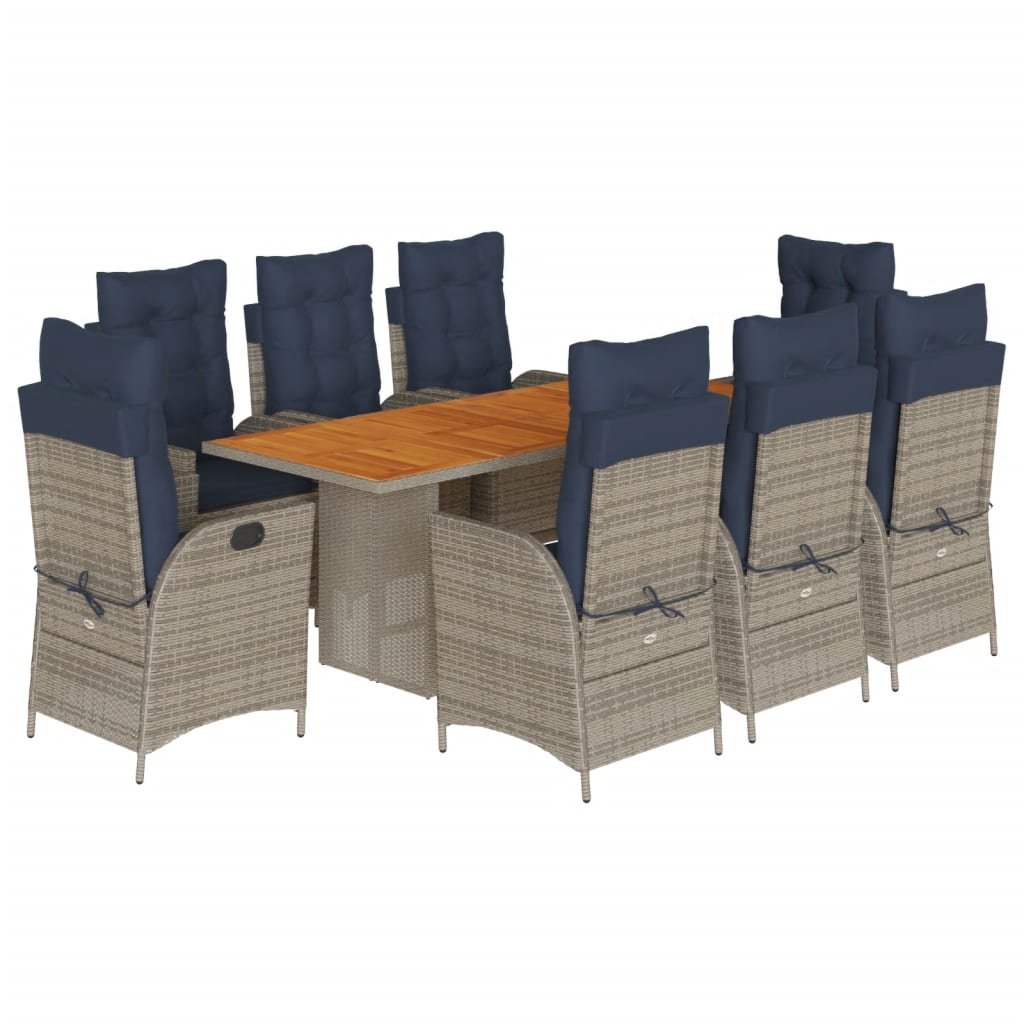 Garden Dining Set Grey Poly Rattan 9-piece set