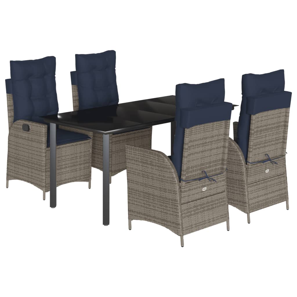 Garden Dining Set Grey Poly Rattan Large Adjustable Armrests