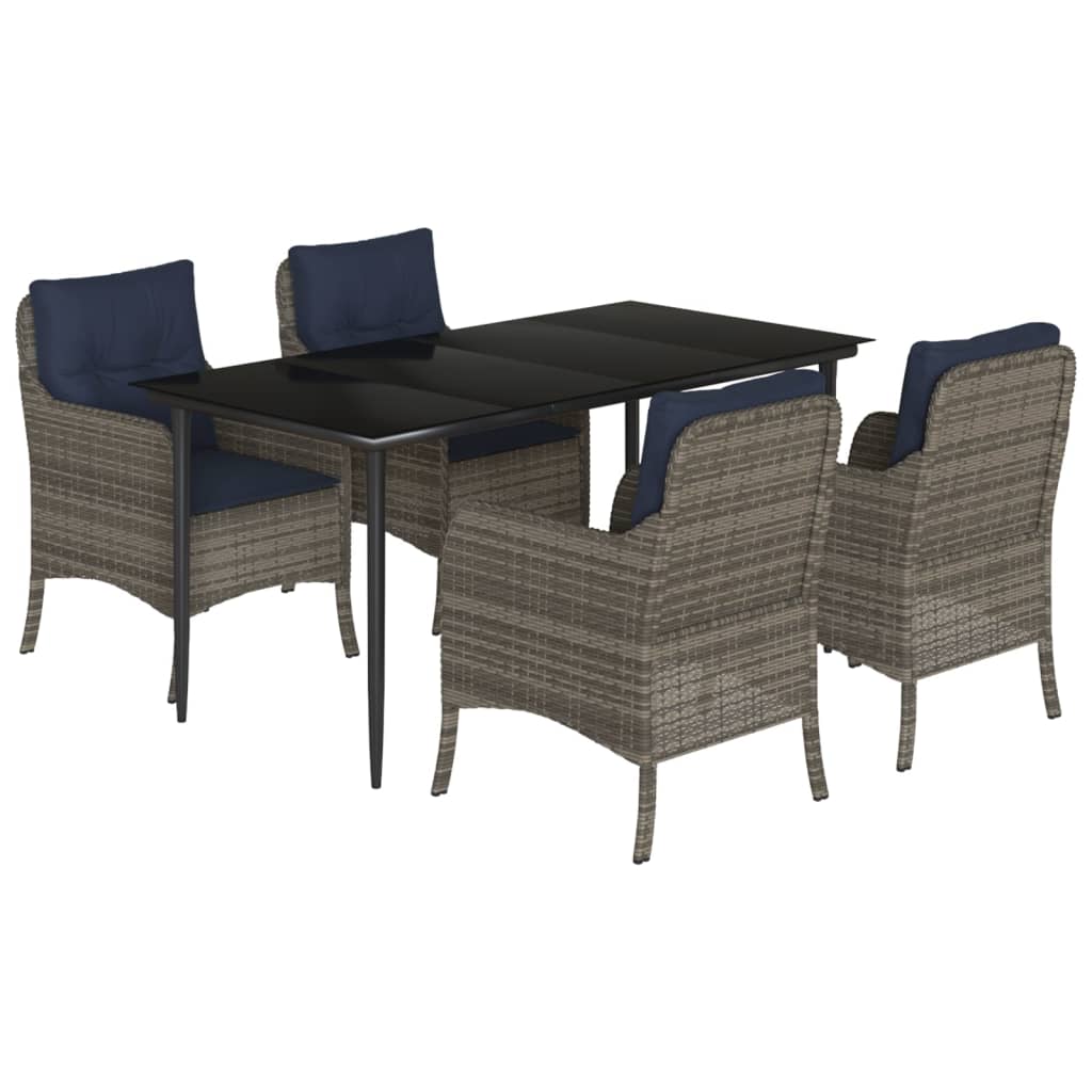 Garden Dining Set Grey Poly Rattan Medium UV-resistant materials