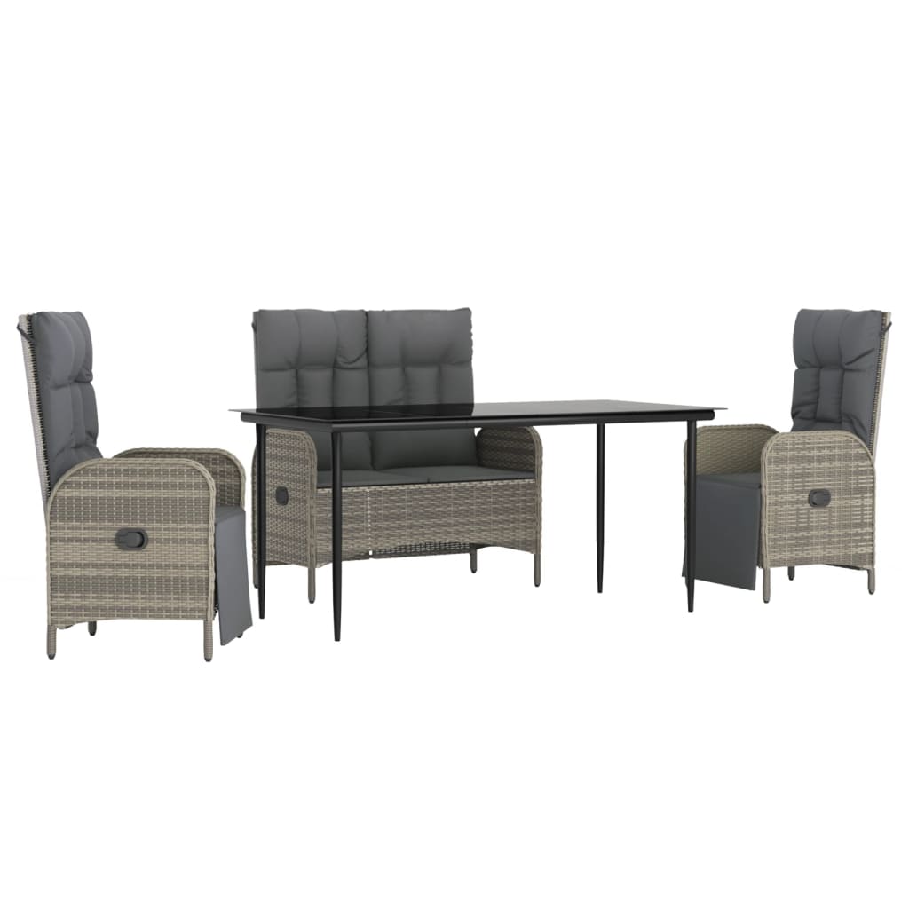 Garden Dining Set Grey Poly Rattan Standard Adjustable Footrests