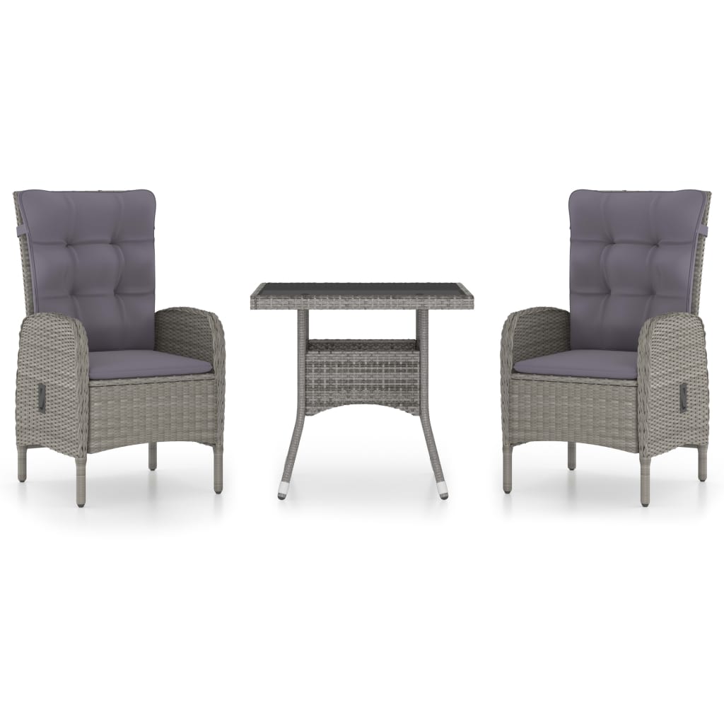 Garden Dining Set Grey Poly rattan, steel, glass, polyester 3-Piece