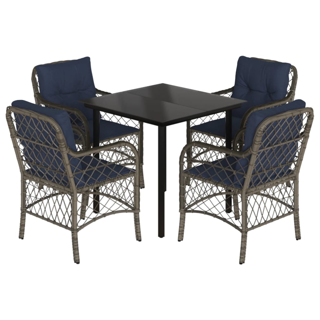 Garden Dining Set Grey Poly Rattan UV-resistant materials