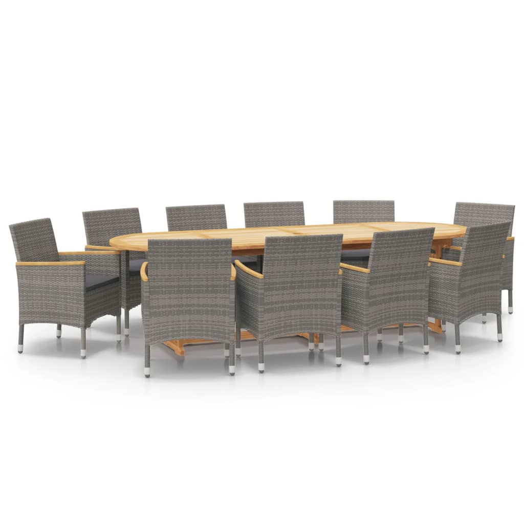 Garden Dining Set Grey Solid acacia wood 11 Piece Durable