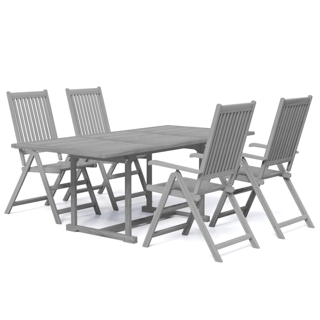 Garden Dining Set Grey Solid Acacia wood Extendable Extendable