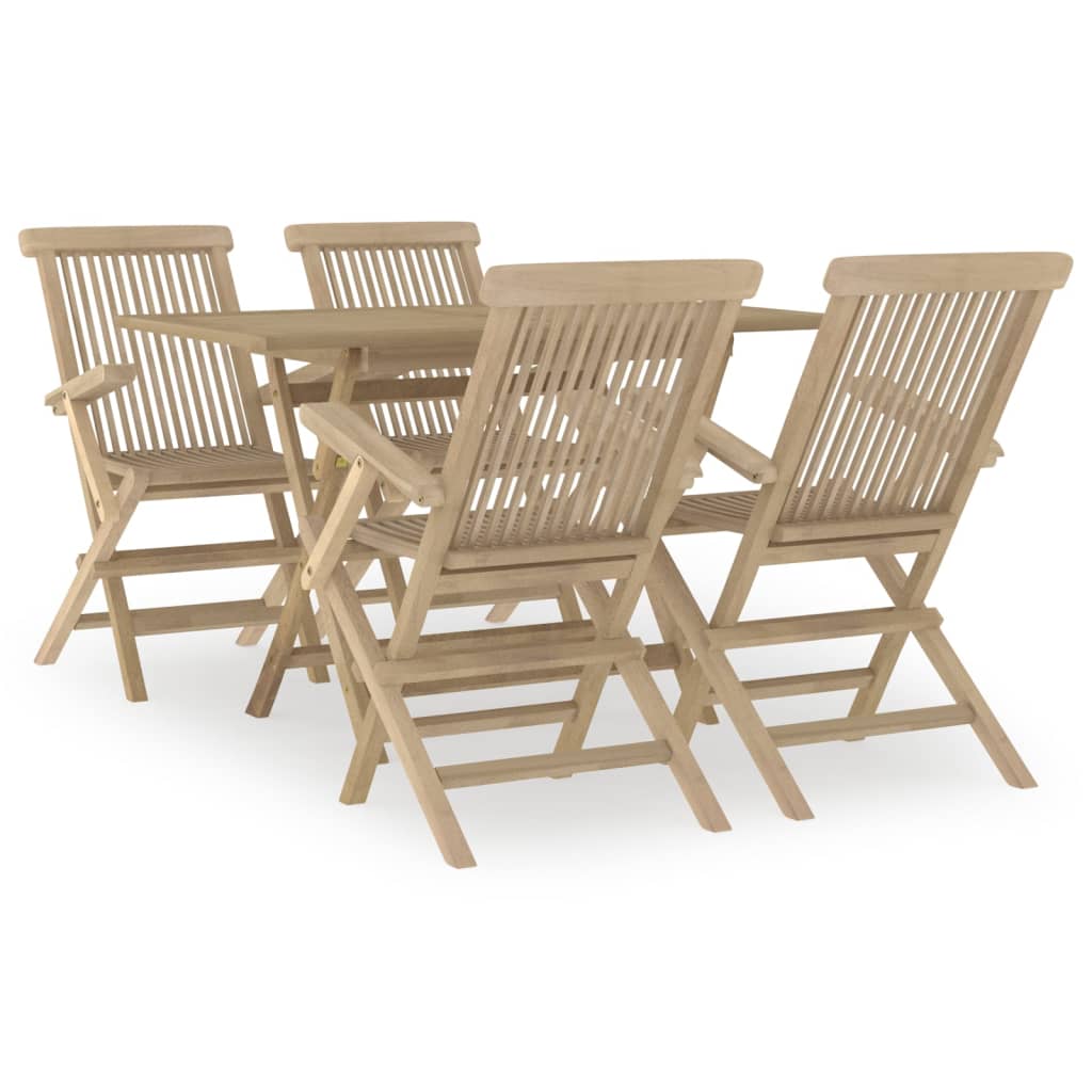 Garden Dining Set Grey Solid teak wood 5-piece set Foldable