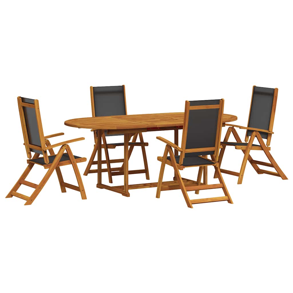 Garden Dining Set Natural wood and black Solid acacia wood Large