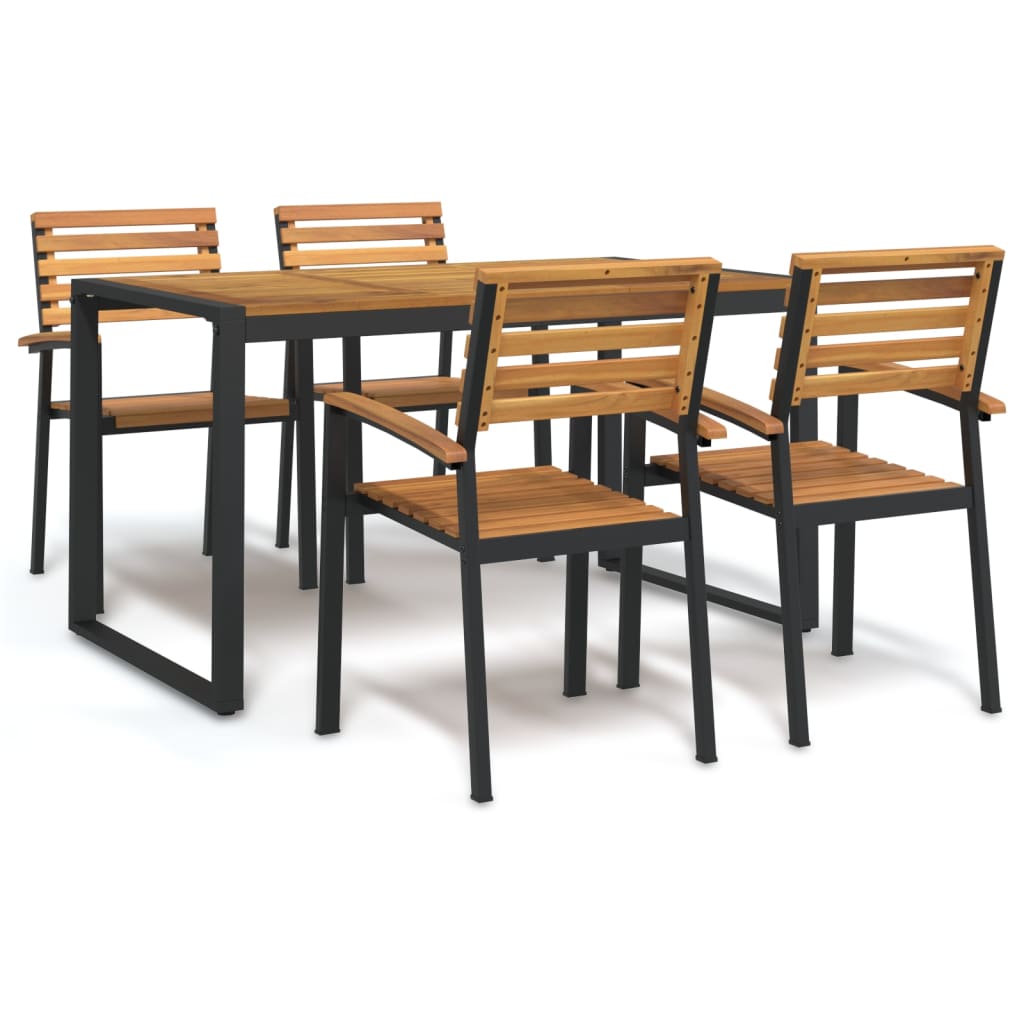Garden Dining Set Natural Wood and Black