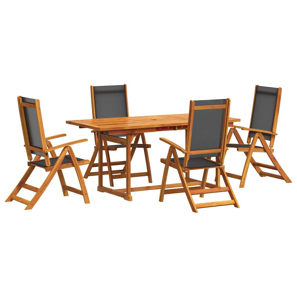 Garden Dining Set Natural wood, Black Solid Acacia wood, Textilene