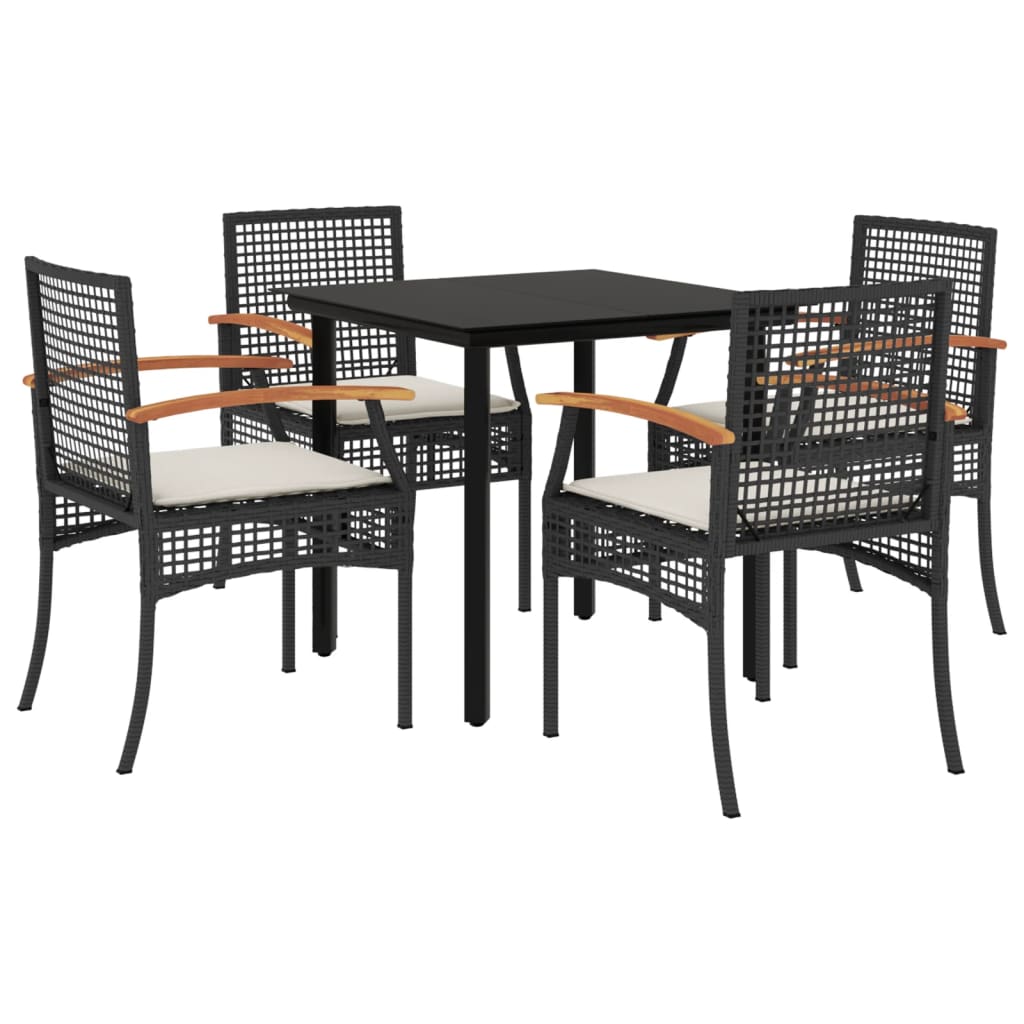 Garden Dining Set Table: Black, Chair: Black, Cushion: Cream White