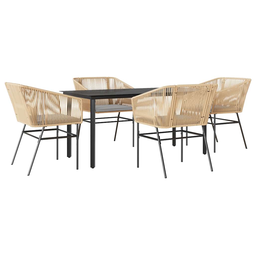 Garden Dining Set Table: Black, Chair: Brown, Cushion: Light Gray