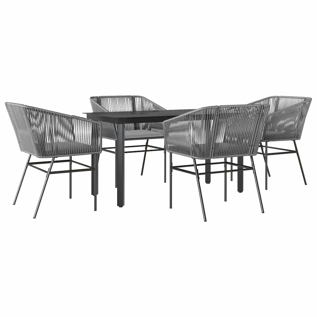 Garden Dining Set Table: Black, Chair: Grey, Cushion: Light Grey
