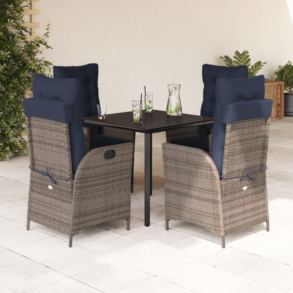 Garden Dining Set Table: Black, Chair: Grey, Cushions: Navy Blue