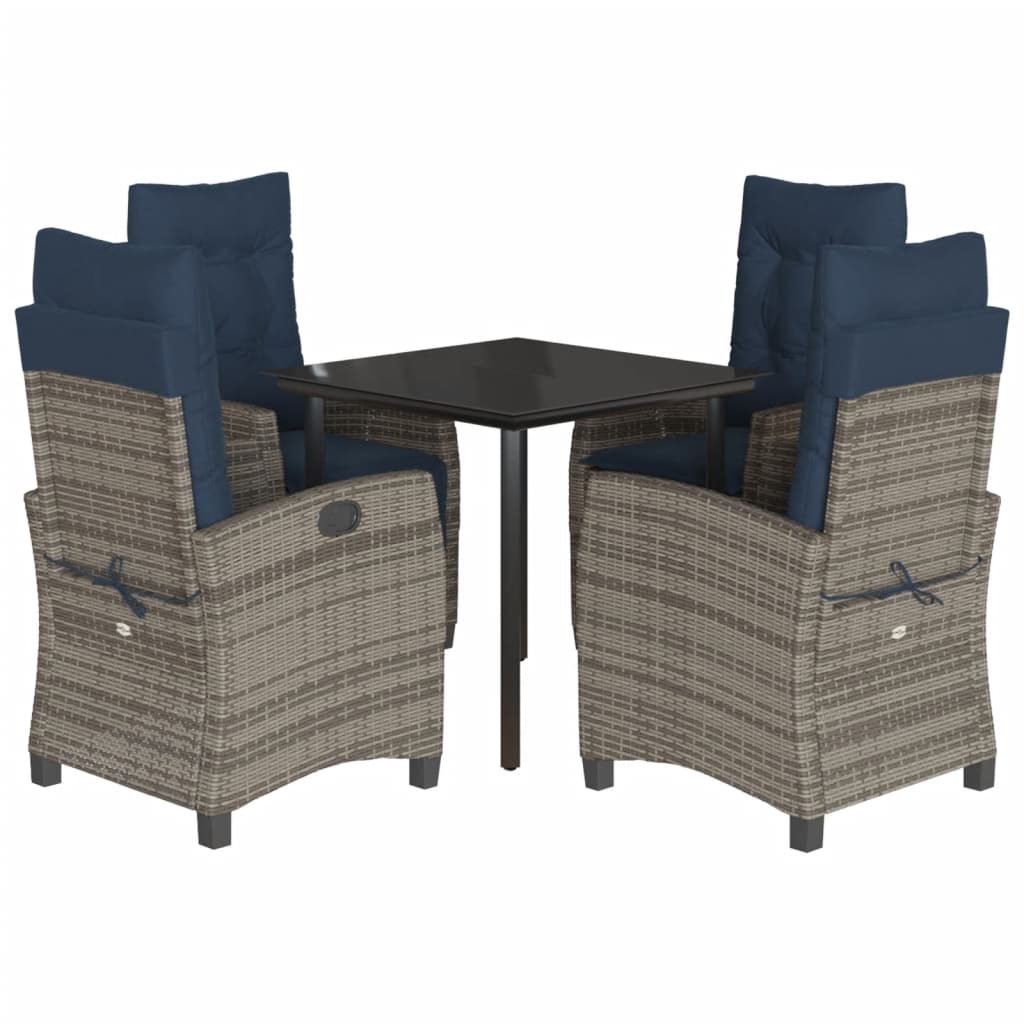 Garden Dining Set Table: Black; Chairs: Grey; Cushions: Navy blue