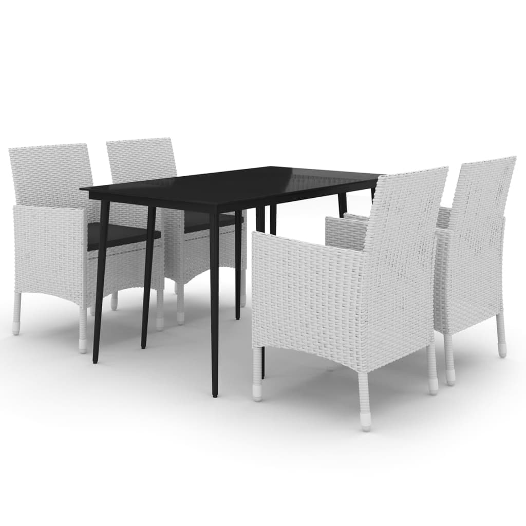 Garden Dining Set Table: Black, Chairs: White, Cushions: Black