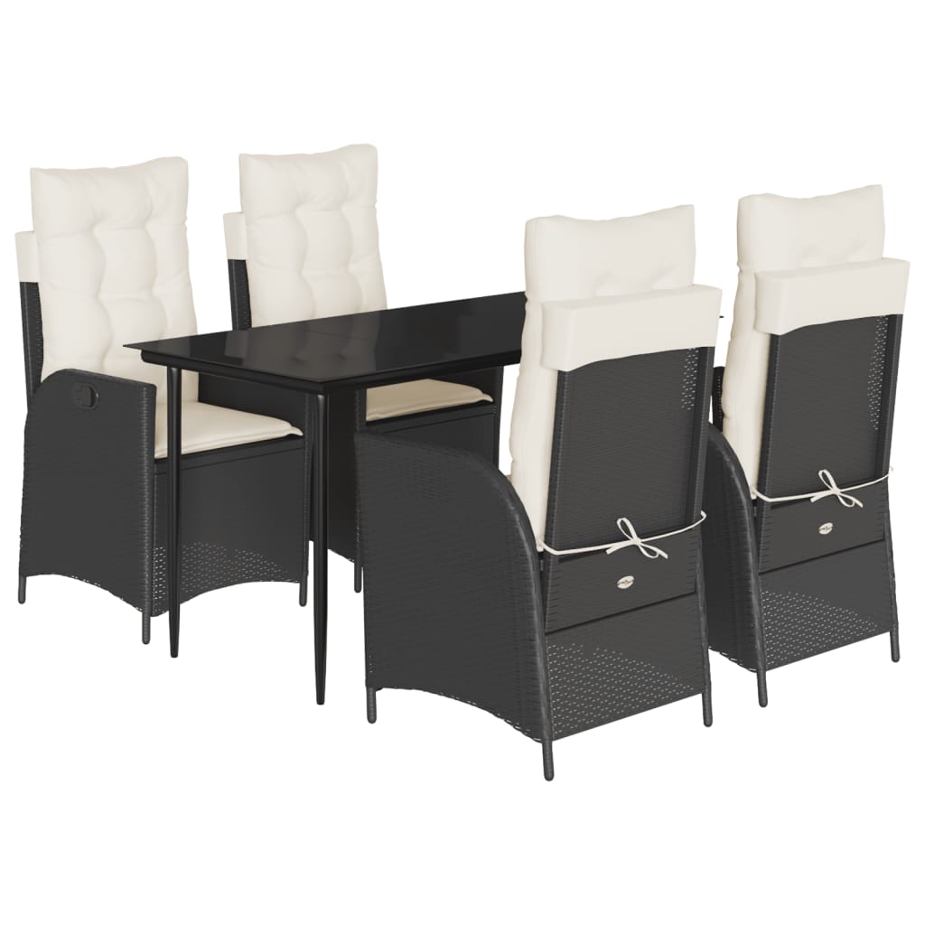 Garden Dining Set Table: Black, Cushions: Cream White