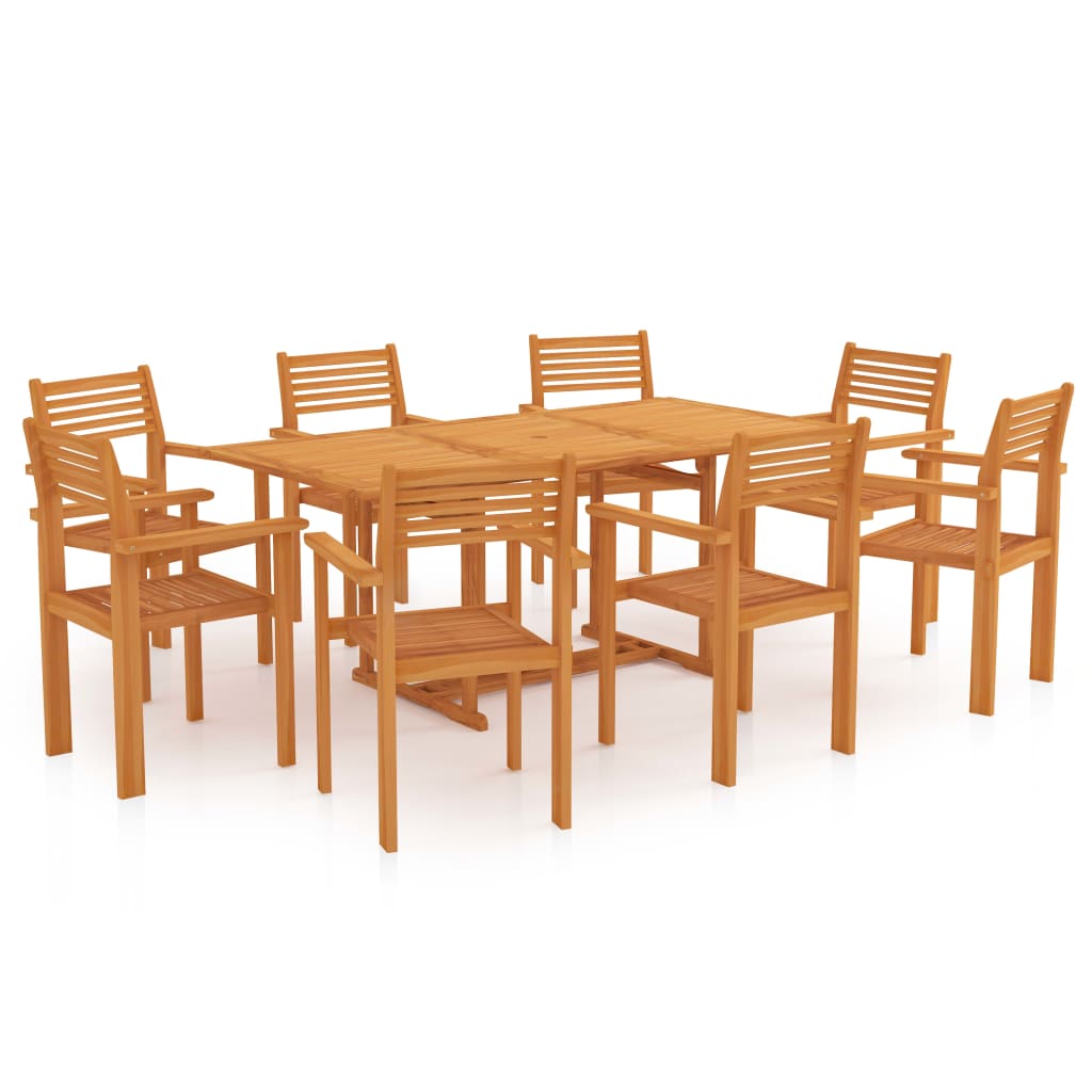 Garden Dining Set Warm brown Solid teak wood Standard Stackable