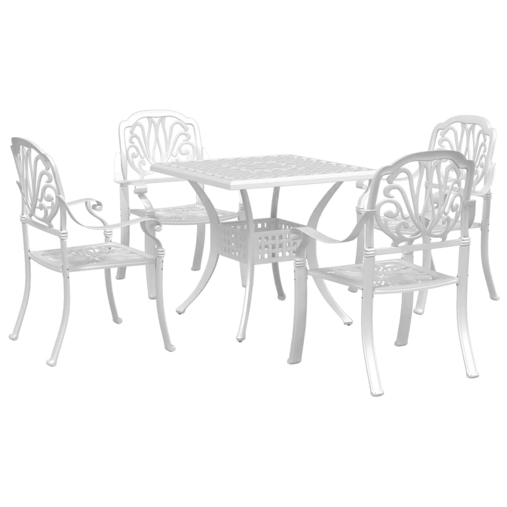 Garden Dining Set White Cast Aluminum Medium Durable