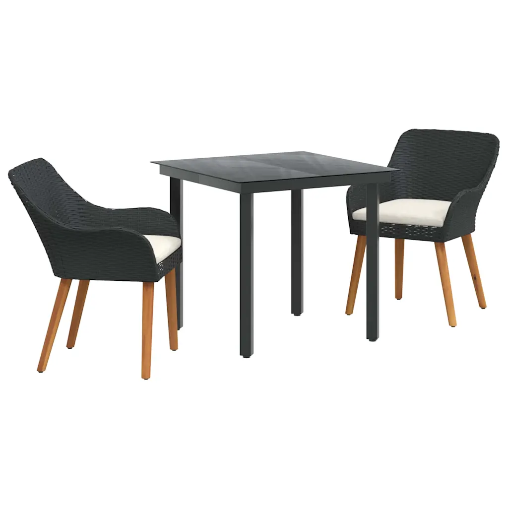 Garden Dining Set with Cushion 3 pcs Black Poly Rattan