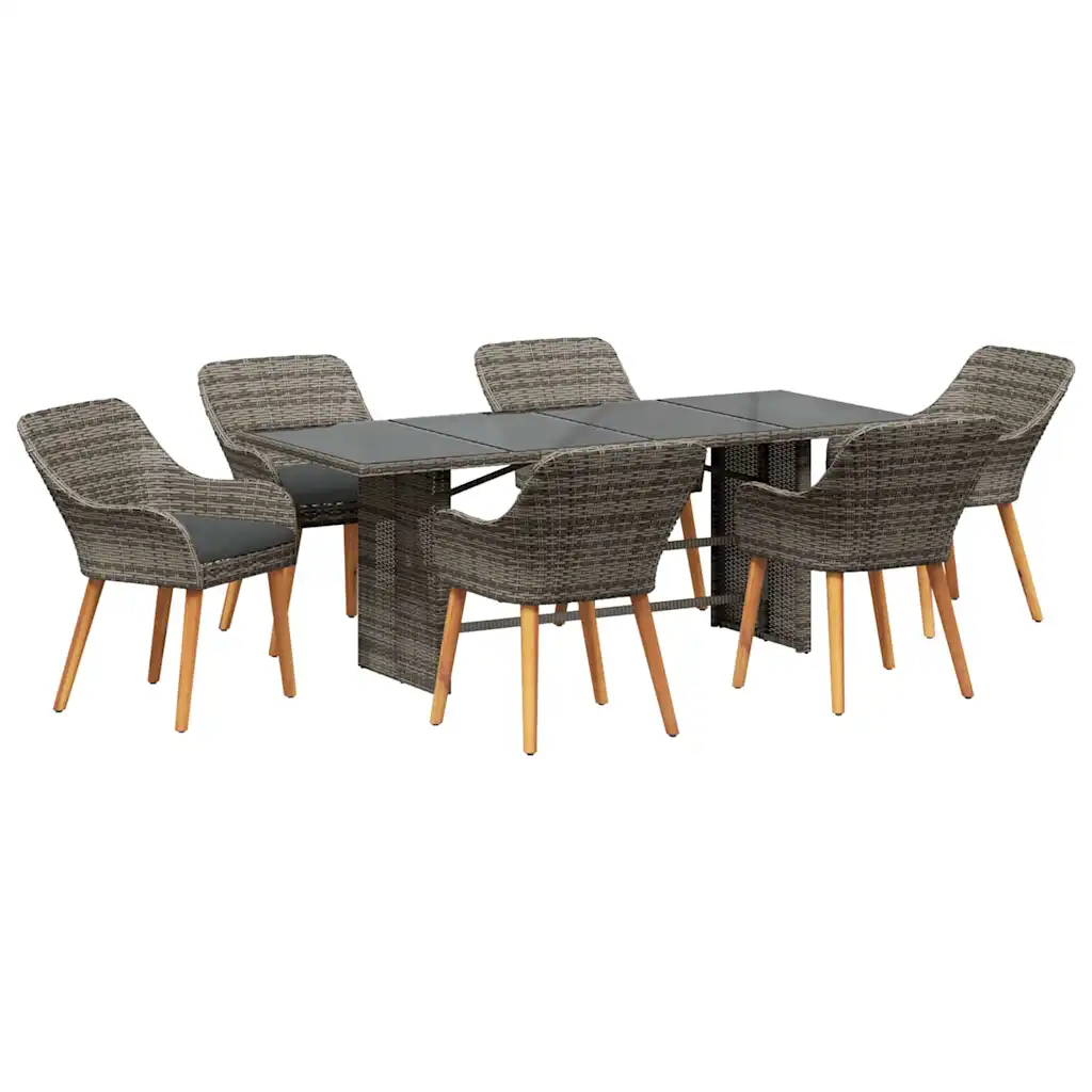 Garden Dining Set with Cushion 7 pcs Grey Poly Rattan