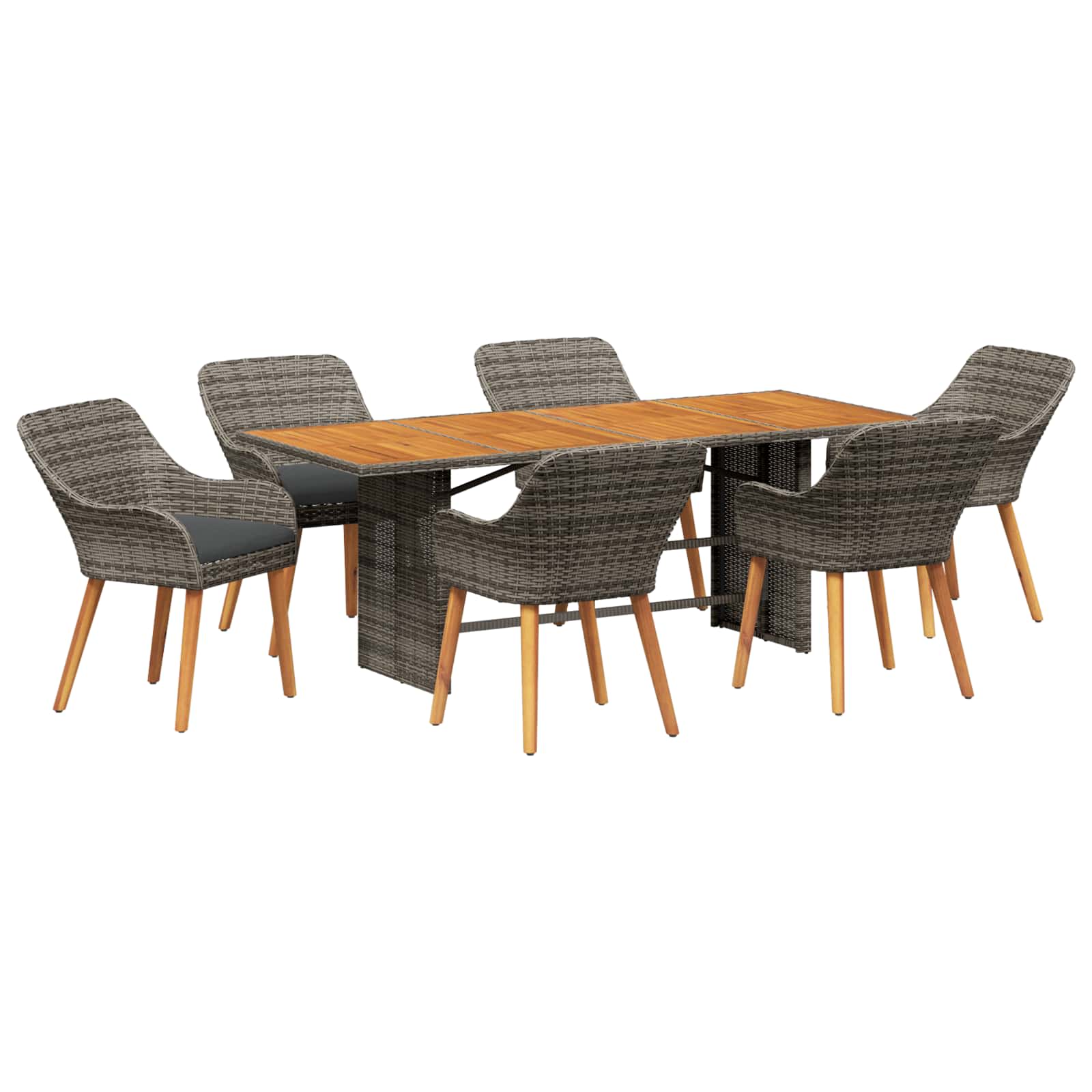 Garden Dining Set with Cushion 7 pcs Grey Poly Rattan
