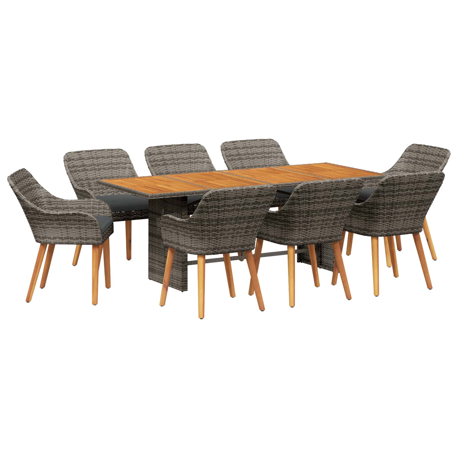 Garden Dining Set with Cushion 9 pcs Grey Poly Rattan