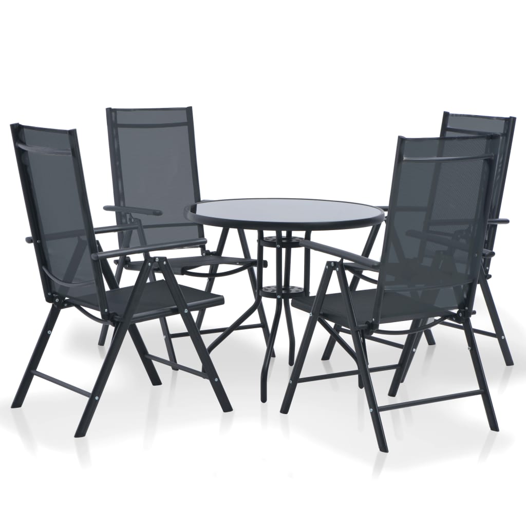 Garden Furniture Set Black Aluminum and Textilene 5 Piece Set